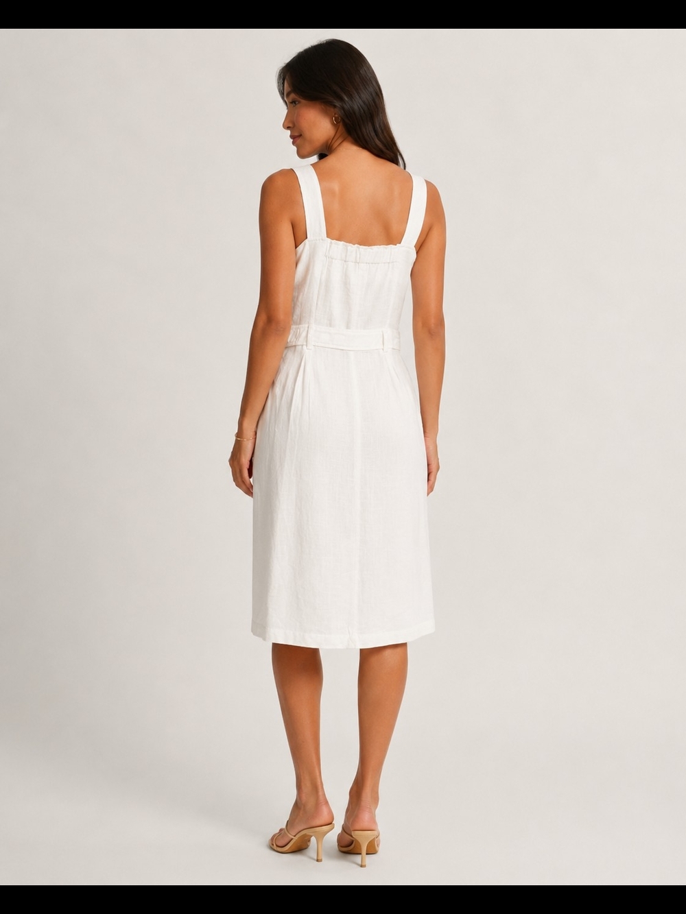 Women's Off-White Double-Breasted Linen Midi Dress Size L - Picture 3 of 3